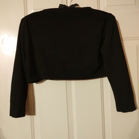 🐈‍⬛🖤🐈‍⬛ Elegant Silky Vtg Max Studio Onyx Black Cropped Cardigan Jacket - S - Picture 6 of 12